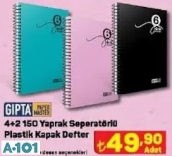 GIPTA 4+2 150 YAPRAK SEPERATÖRLÜ PLASTİK KAPAK DEFTER